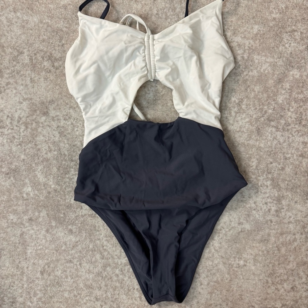Tularosa Black and White One Piece Swimsuit with Cut-Out Design